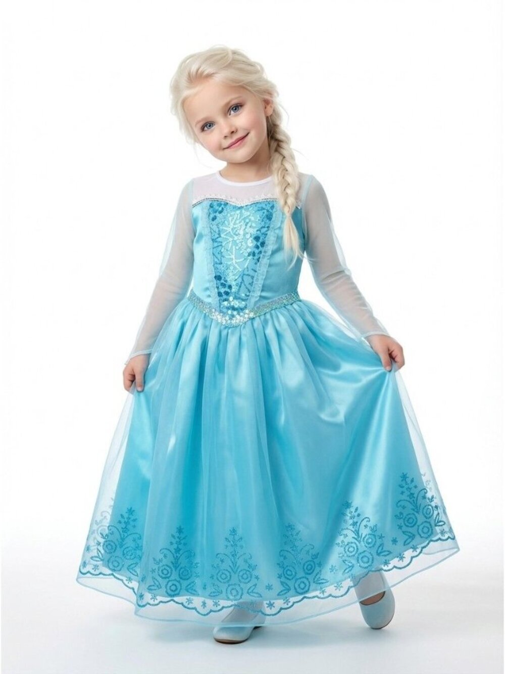 Girls Elsa Inspired Princess Dress Costume with Cape (Size 7)